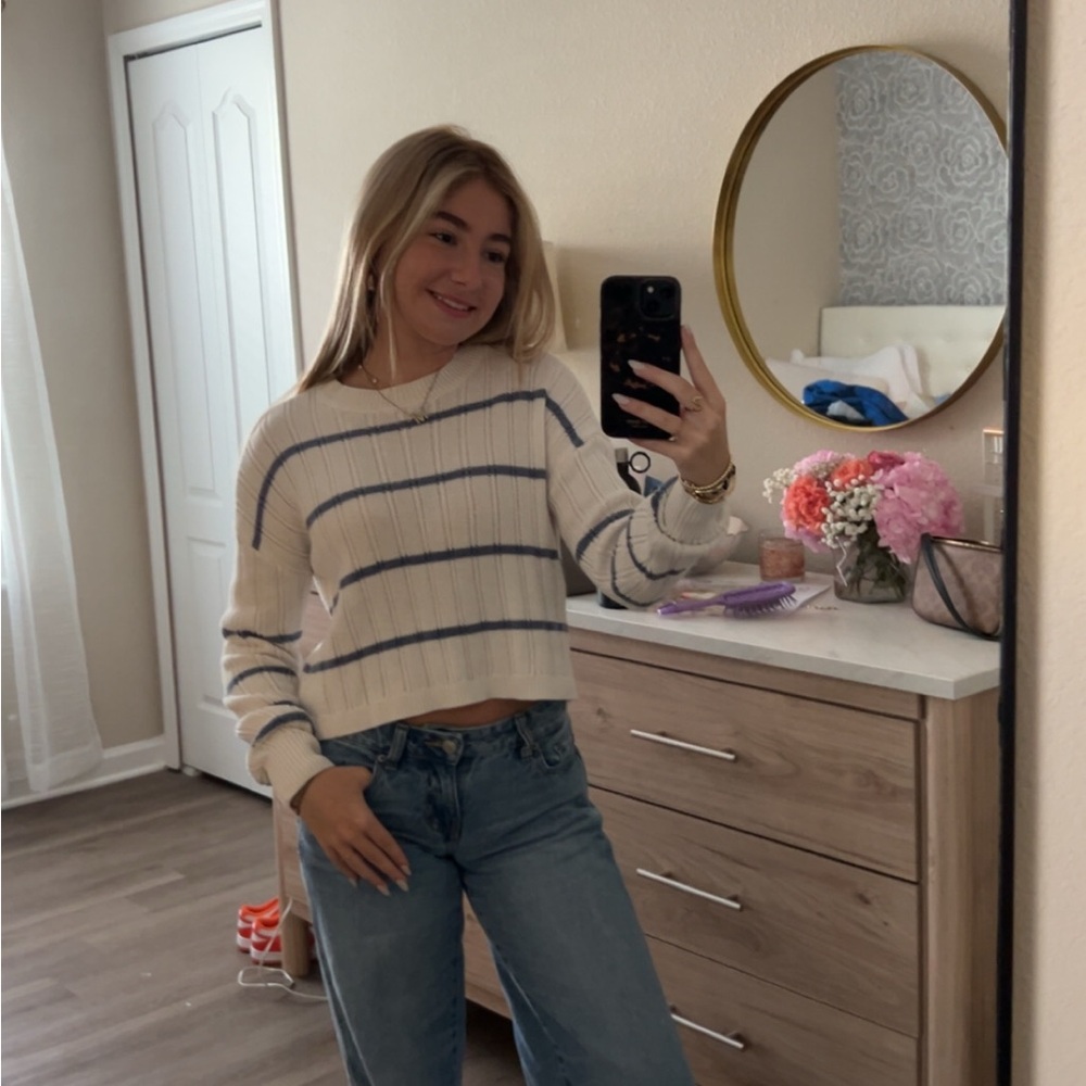 Aeropostale Striped White and Blue Sweater
